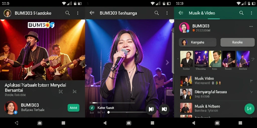 Screenshot utama BUMI303 menampilkan antarmuka karaoke yang menarik.